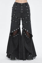 Black Mesh Eyelets Ruffled Flared Womens Punk Pants