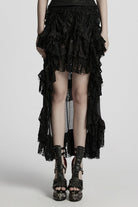Black Drawstring Hollow Lace Women's Punk Skirt
