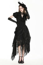 Black Women's Gothic Lace Irregular Distressed Hanky‑Hem Skirt