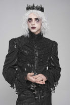 Black Stand Collar Long Puff Sleeves Embroidery Stitching Lace Men's Gothic Blouse