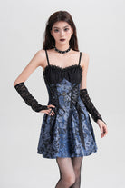 Blue Sleeveless Jacquard Printed Spliced Lace-Up Gothic Vintage Lolita Jsk Dress