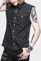 Black Rock Unedged Sleeveless Faded Mens Punk Blouse