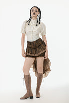 White Victorian Vintage Stand Collar Ruffled Short Puff Sleeves Classic Lolita Blouse