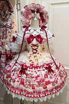 Red/Yellow [Sweet Berry Bunny Bear] Printed Bow Lace Lace-Up Sweet Lolita Jsk Dress