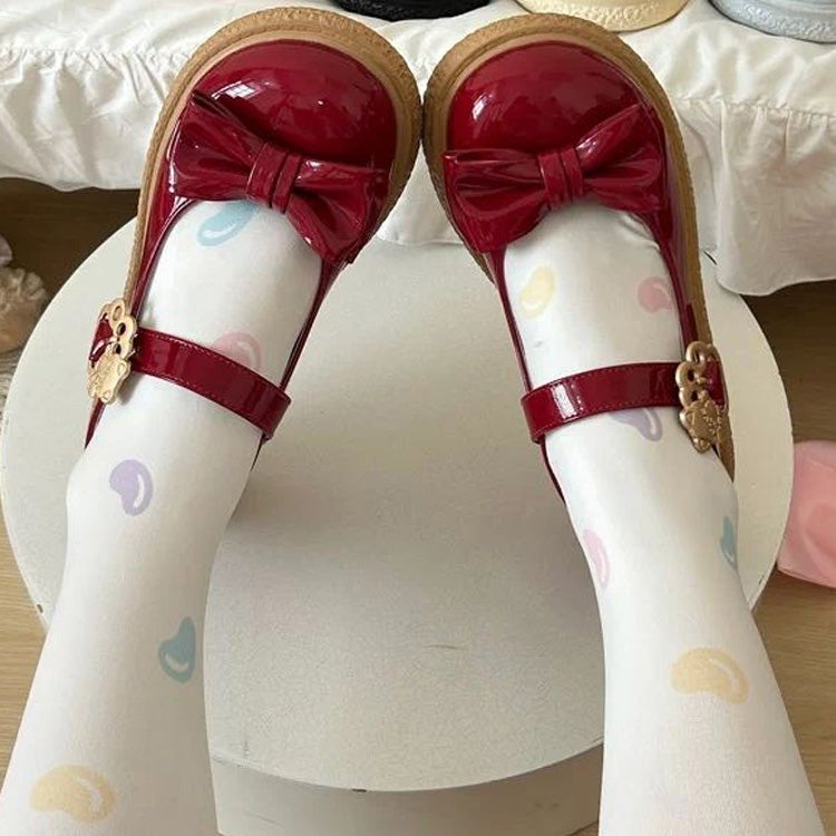Cute Cat Decor Buckle Round-Toe Bow Mary Jane Flat Shoes 6 Colors