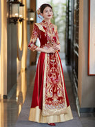 Traditional Chinese Velvet Wedding Qun Kwa Dress| Phoenix