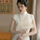 Traditional Chinese White / Red Lace Cheongsam Qipao Dress