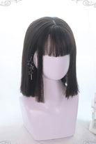 Brown Air Bangs Medium Long Straight Hair Sweet Lolita Wig