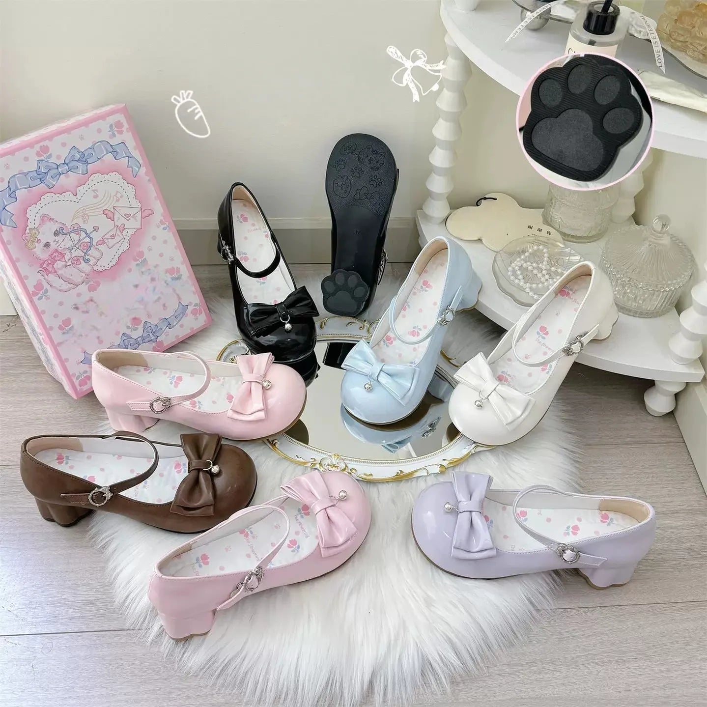 Dingbell Bunny - Sweet Lolita Round Toe Shoes, Cat Paw Heel