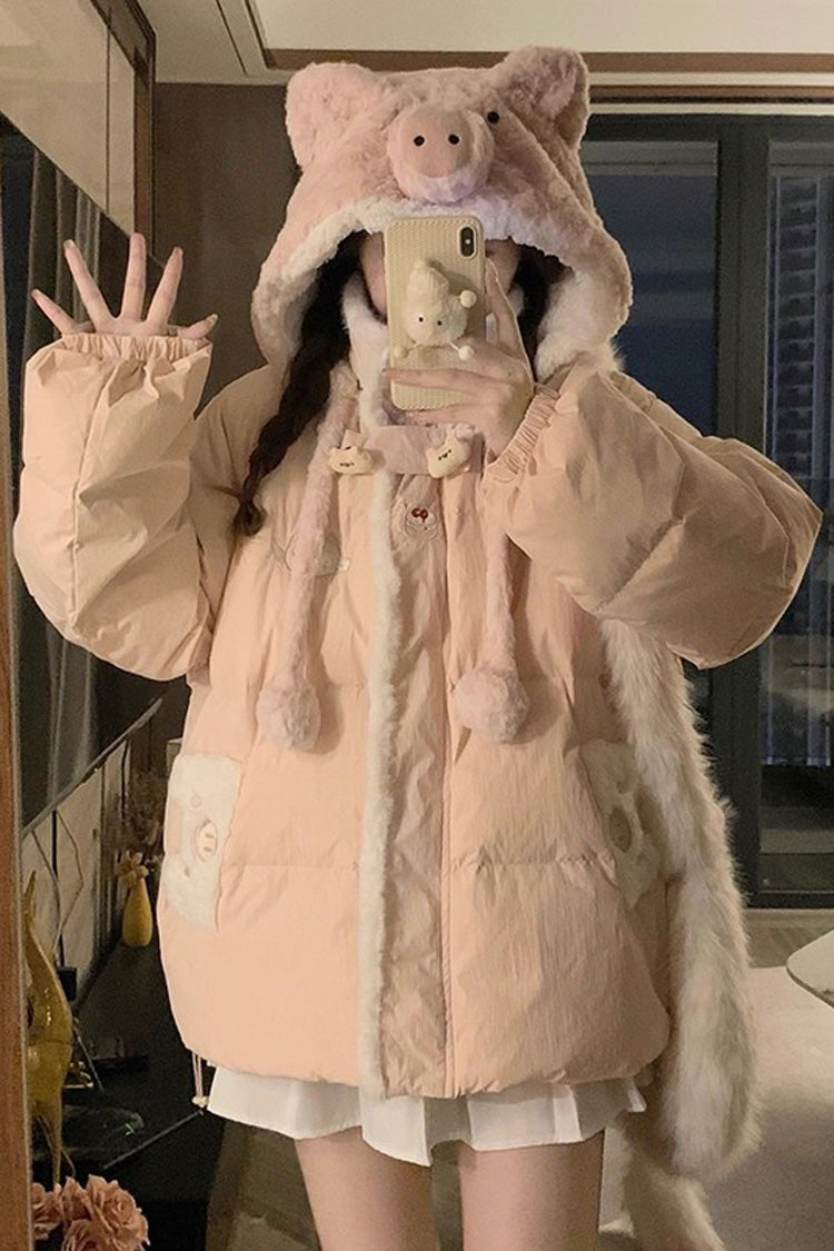 Pink [Cute Pig] Long Sleeves Hooded Sweet Lolita Coat