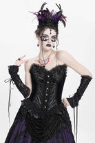 Black Sleeveless Beaded Lace Lace-Up Women's Gothic Overbust Corset