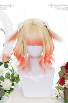 Orange Gradient Animal Ears Irregular Curly Sweet Lolita Wigs