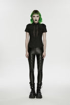 Black Studded Women's Punk  Drawstring Leggings