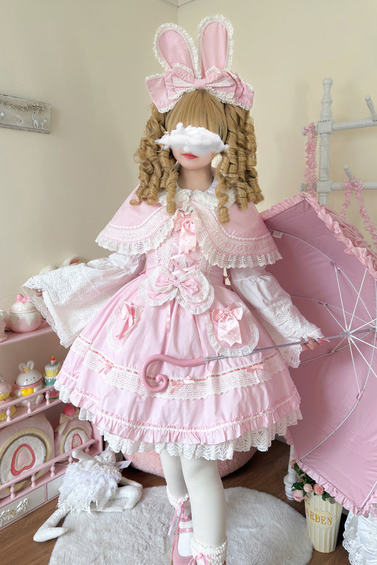 Pink [Bobo Bunny Doll] Ruffled Bow Lace-Up Sweet Lolita Jsk Dress