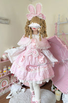 Pink [Bobo Bunny Doll] Ruffled Bow Lace-Up Sweet Lolita Jsk Dress