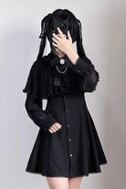 Black Shawl Lace Chiffon Long Sleeves Lace Slim Jirai Kei Dress