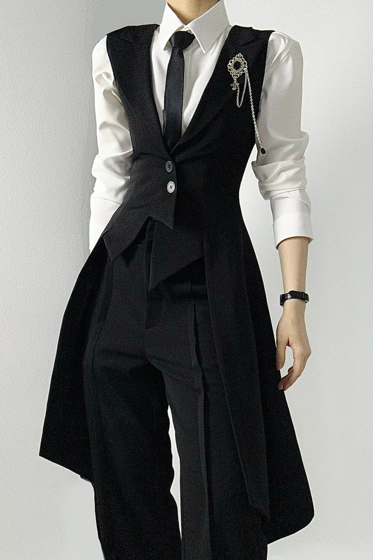 Black V Collar Sleeveless Slim Asymmetric Swallowtail Prince Gothic Ouji Lolita Long Vest