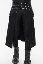 Black Punk Patent Leather Paneled Belt Irregular Print Metal Men's Skirt