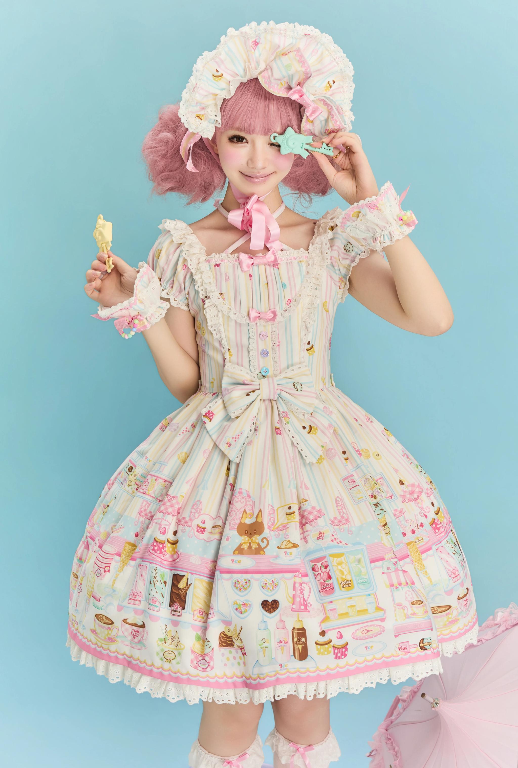 Summer Ice Cream Tale - Old School Lolita Ice Cream Printed OP & JSK Dress