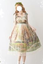 Green [Oil Painting â€?Spring] Sleeveless Print Ruffle Bowknot Lace Sweet Lolita Jsk Dress