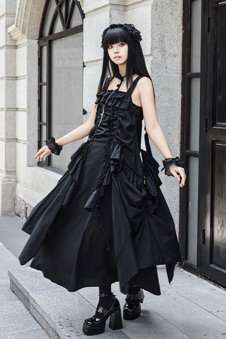 Black [Dream] Sleeveless Ruffle Gothic Lolita Strap Dress