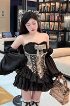 Black [Gentle Treasure] Print Ruffle Embroidery Bowknot Gothic Princess Lolita Strapless Dress