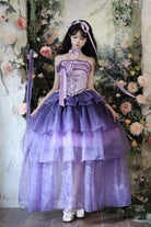 Purple [Lily of the Valley in Falling Snow] Sleeveless Triple-Layered Ruffled Bow Lace-Up Sweet Elegant Lolita Skirt Dress Set