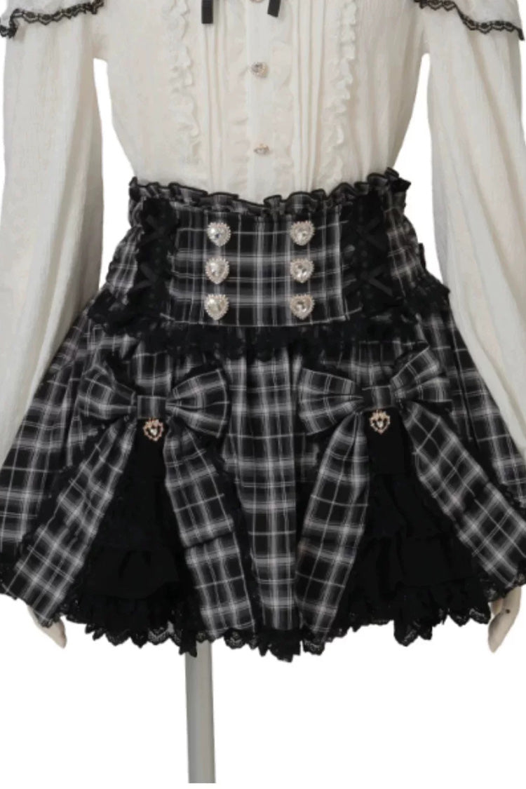 Jirai Kei Plaid Printed Ruffled Bow Gothic Japanese Lolita Skirt 3 Colors