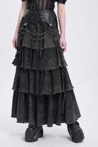 Black Multi-Layered Lace-Up Chain Women's Punk Skirt