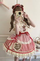 Rabbit Bear Diary Plaid Print Ruffle Bowknot Sweet Lolita Skirt 2 Colors (Blouse Included)