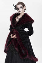 Red Long Sleeves Floral Embroidery Women's Gothic Fluffy Coat
