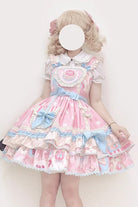 Pink [Frosted Sugar Sweetheart] Double-Layered Print Ruffle Bowknot Sweet Princess Lolita Jsk Dress