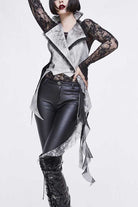 White Painted Back Lace Up Lace Hem Asymmetrical Women's Gothic Waistcoat