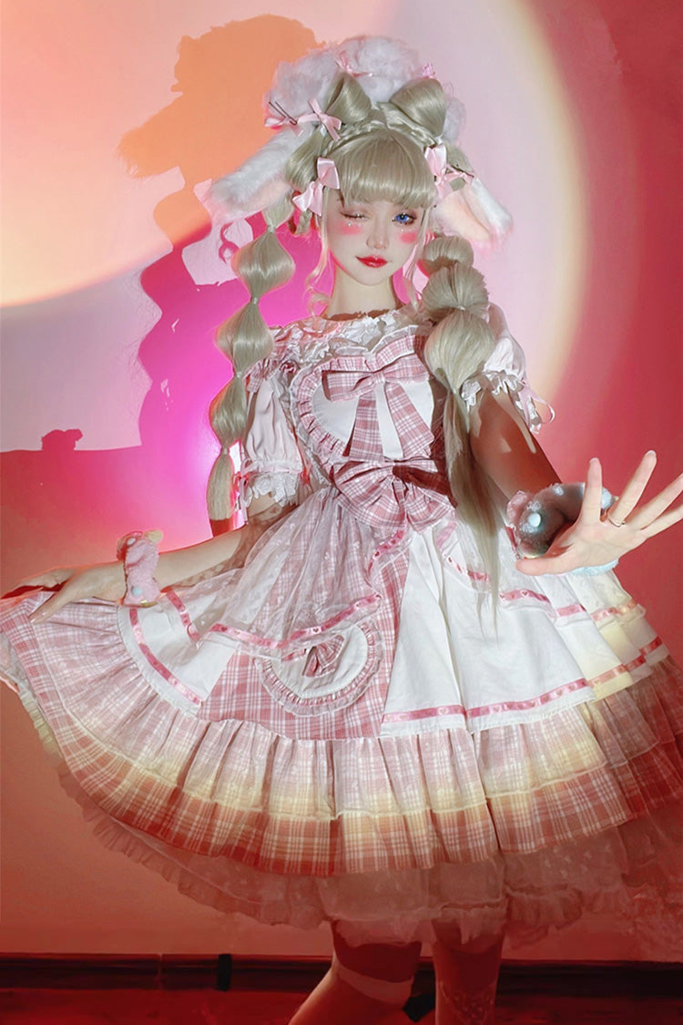 Pink [Valentine's Day] Multi-Layered Print Ruffle Cardigan Bowknot Lace Sweet Lolita Jsk Dress