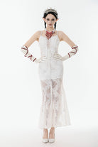 White Sleeveless Lace Lace-Up Women's Gothic Slip Dress Mermaid Wedding Dress