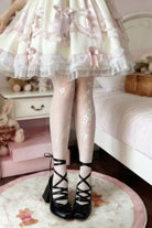 White [Falling Cherry Blossom] Printed Sheer Sweet Japanese Lolita Pantyhose