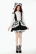 Black/White Harlequin Sharp Point Collar Long Puff Sleeves Women's Lolita Gothic Dress