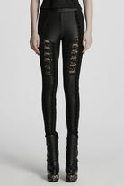 Black Floral Embroidery Women's Gothic Leggings
