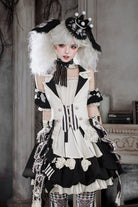 Black/White [Candy Cane] Sleeveless Printed Ruffled Bow Gothic Lolita Skirt Full Set