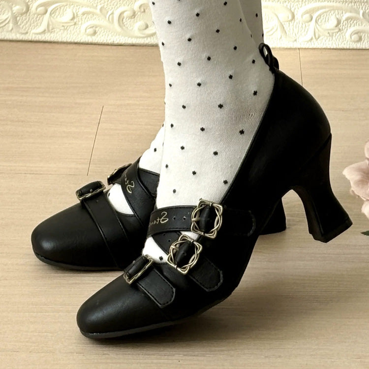 Square-Toe Cross Bandage High Heel Lolita Shoes 3 Colors