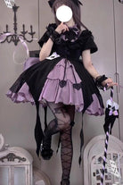 Black/Purple [Phantom Thief Ace of Spades] Short Sleeves Ruffle Bowknot Gothic Lolita Dress Set
