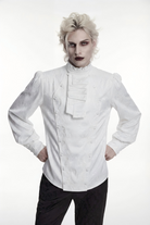 White Stand Collar Long Lantern Sleeves Jacquard Embroidered  Men's Gothic Palace Shirt with Detachable Tie