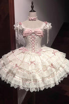 Apricot [Flora Isle Butterfly] Sleeveless Ruffle Bowknot Lace Lace-Up Sweet Elegant Lolita Jsk Dress