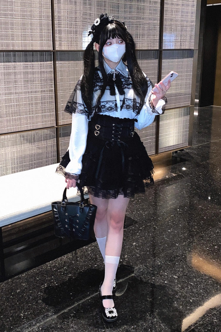 [Mist Veil] Long Sleeves Hollow Lace Jirai Kei Blouse 3 Colors