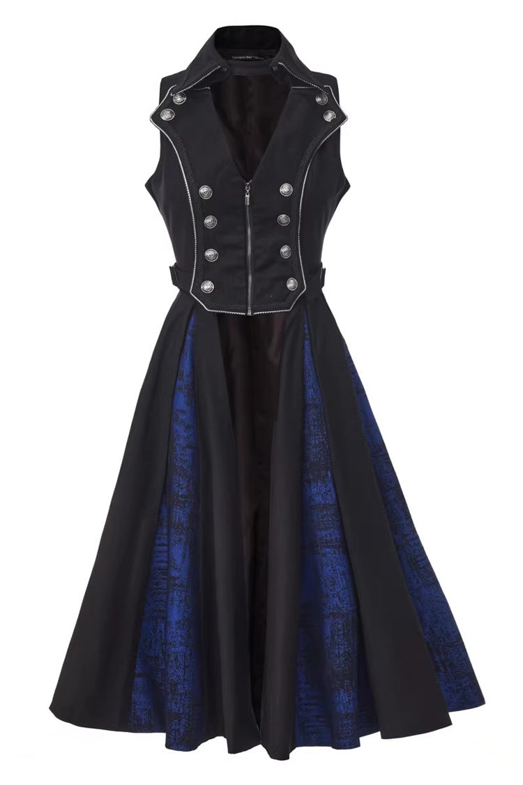 Black/Blue Sleeveless Zippered Ouji Fashion Gothic Vintage Elegant Prince Lolita Long Coat