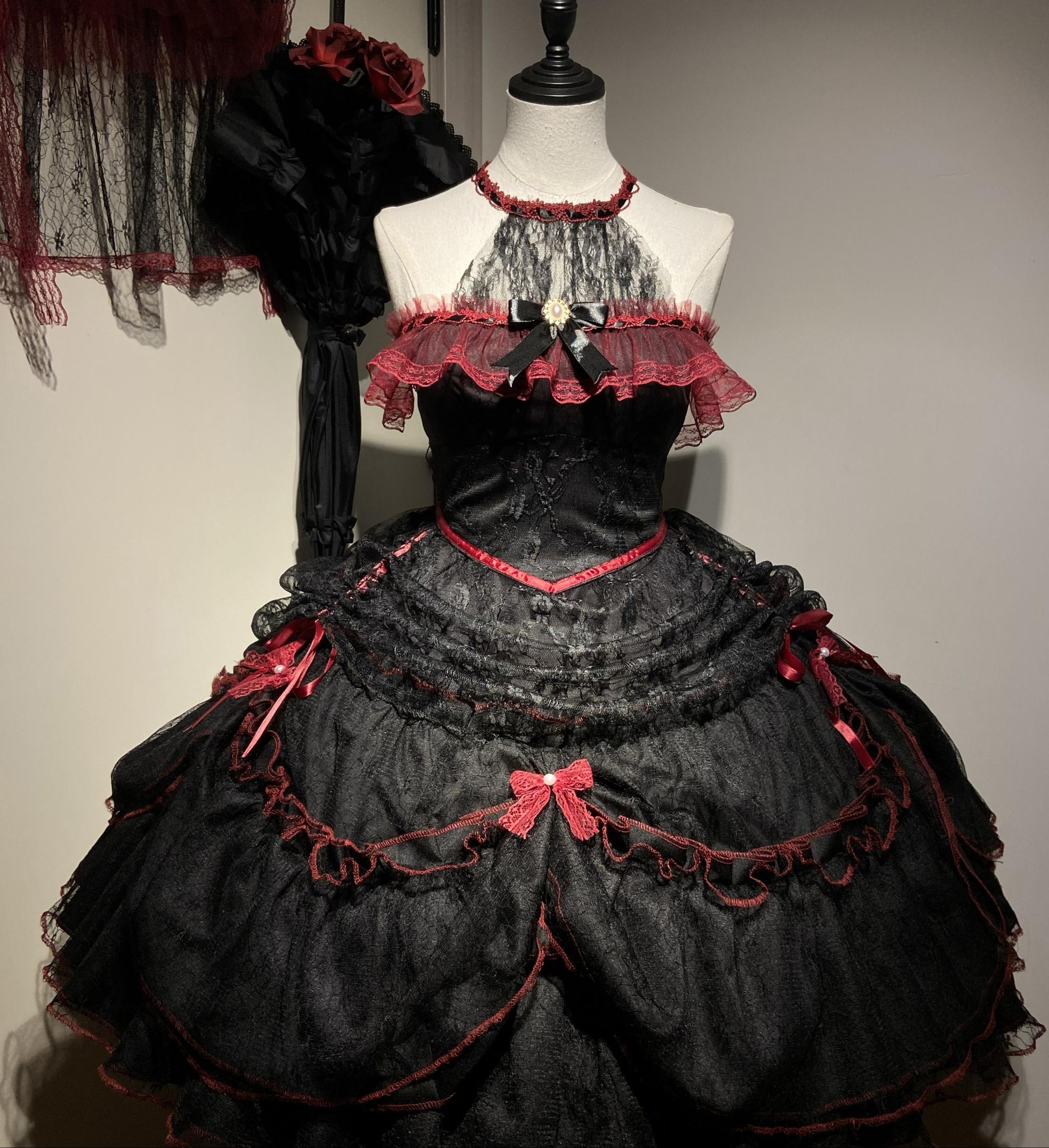 Cascading Poetry - Gothic Lolita JSK Dress, Lace & Tiered Hem