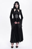 Black Long Sleeves Hollow Embroidery Hooded Ripped Women's Gothic Dress Coat
