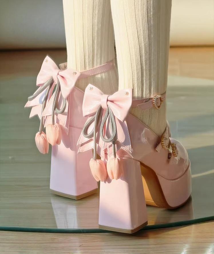 Whispering Tulip - Classic Lolita Heel Shoes, Detachable Tulip Bow