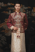 Burgundy Red Groom Wedding Tang Suit Ma Gua | Shine
