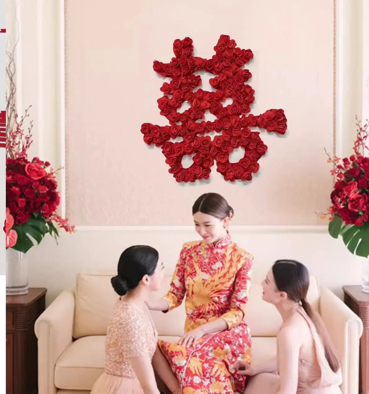 3D Roses Floral Double Happiness Wall Sign